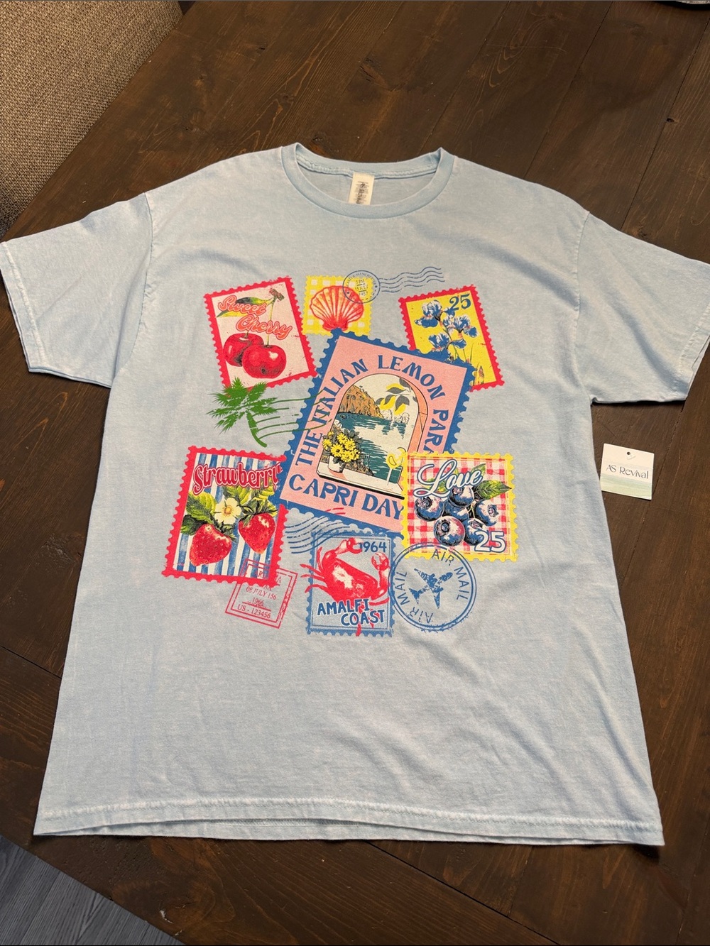 NWT AS Revival Capri Amalfi Italian Stamp Tee Altar’d State M/L